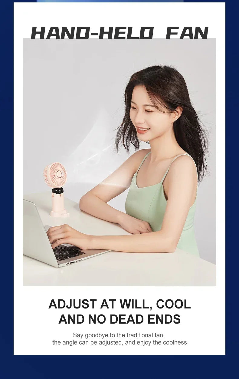 Portable Neck Fan with LED Display & Phone Stand – 1800mAh Rechargeable
