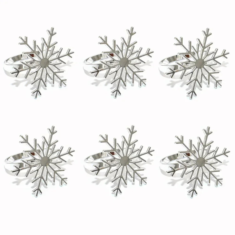 6Pc Silver/Gold Snowflake Napkin Rings Dinner Napkin Rings Holder for Christmas Holiday New Year Wedding Party Table Decoration
