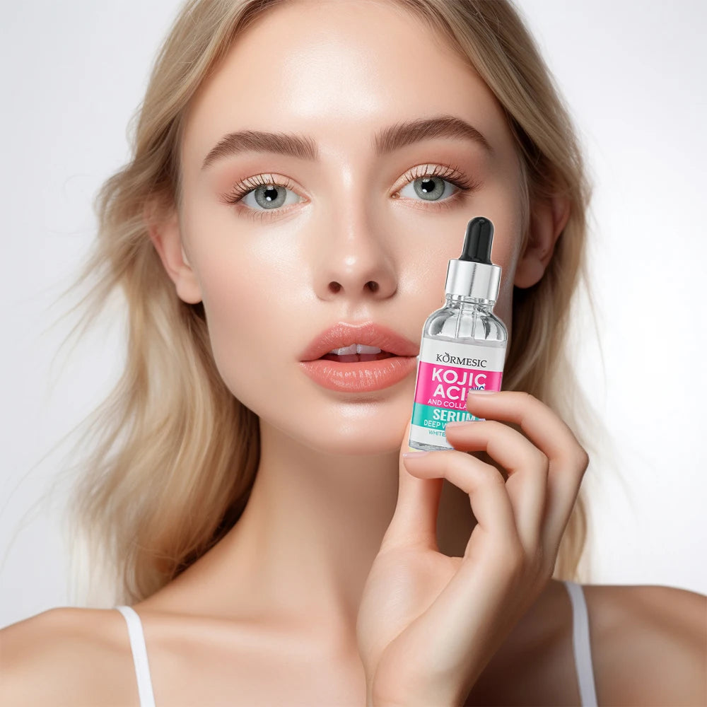 Kojic Acid Collagen Whitening Freckle Serum Remove Dark Spots Fade Melasma Melanin Brighten Repair Dull Face Skin Care Cosmetics