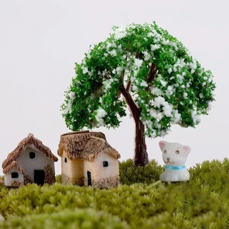 4Pcs House Miniature Figurine Fairy Accessory Home Decor Cartoon Animal Building Statue Resin Craft Small Creative Crafts Gifts