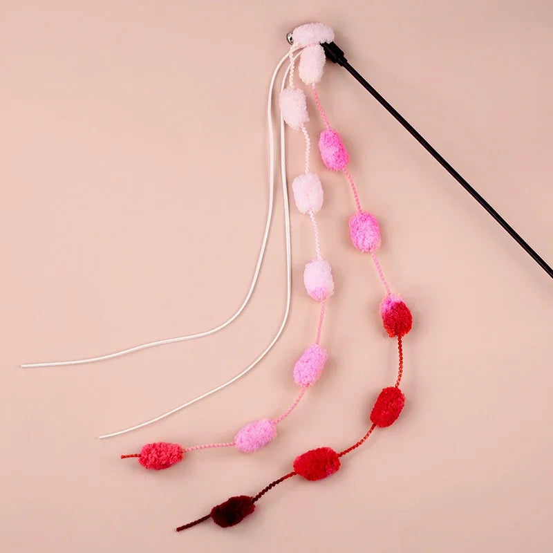 Cat Tassel Toy Plush Balls Cat Teaser Wand Cat Interactive Toys Funny Bell Ribbon PoleTeaser Wand Pet Supplies  Accessory