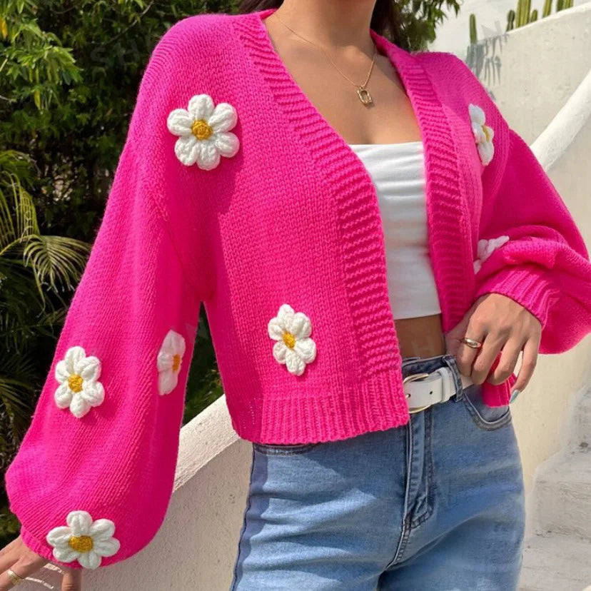 Cardigan Women Short Coat Floral Sweaters Cardigans Jumpers Y2K