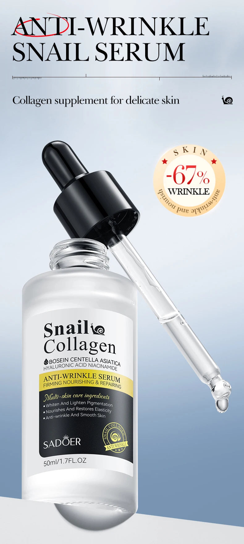 Snail Face Serum Anti-aging Wrinkle Removal Collagen Essence Facial Whitening Moisturizing Serum Firming Lifting Skin Care 50ML