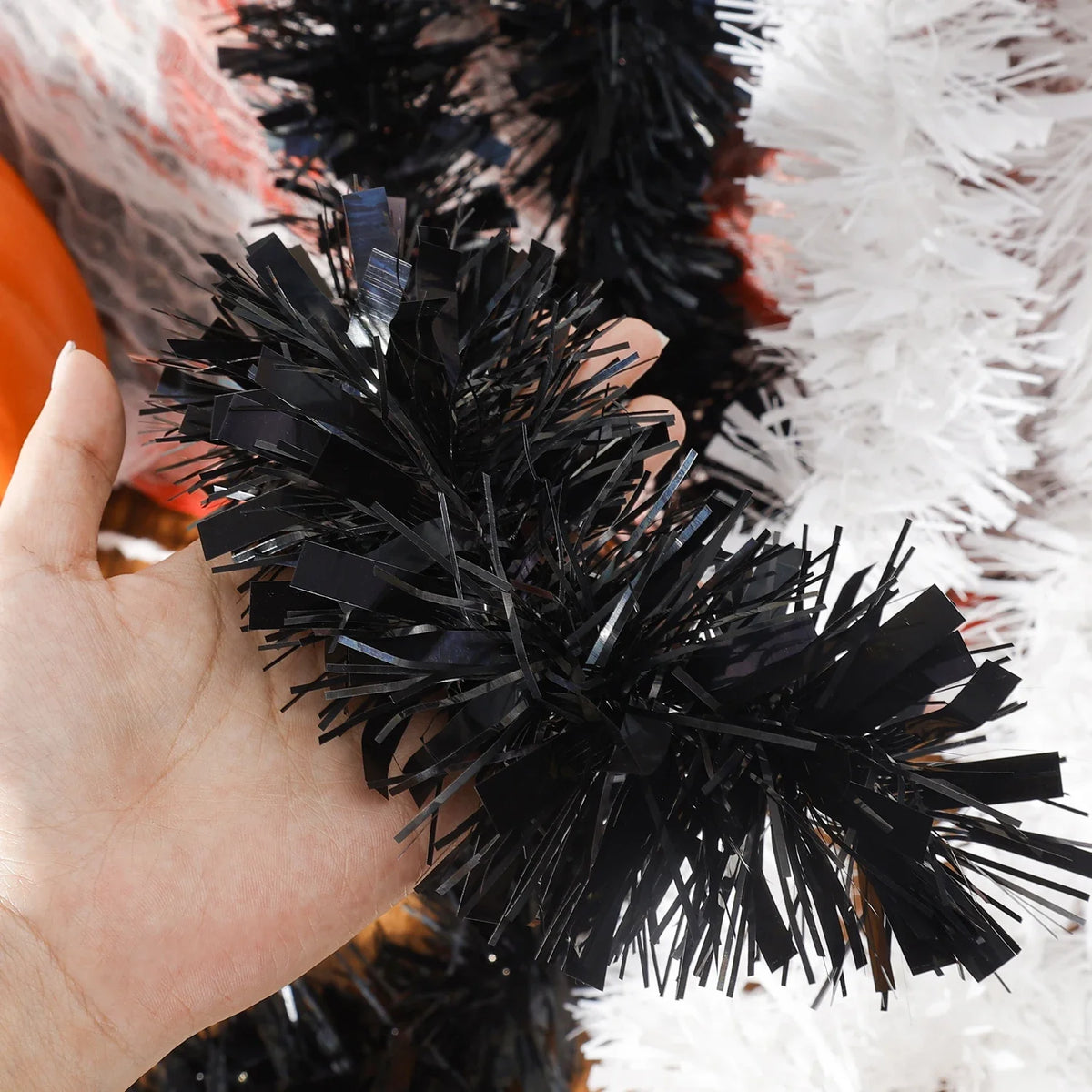 Blackl Tinsel Garland Halloween Christmas Wreath DIY Xmas Tree