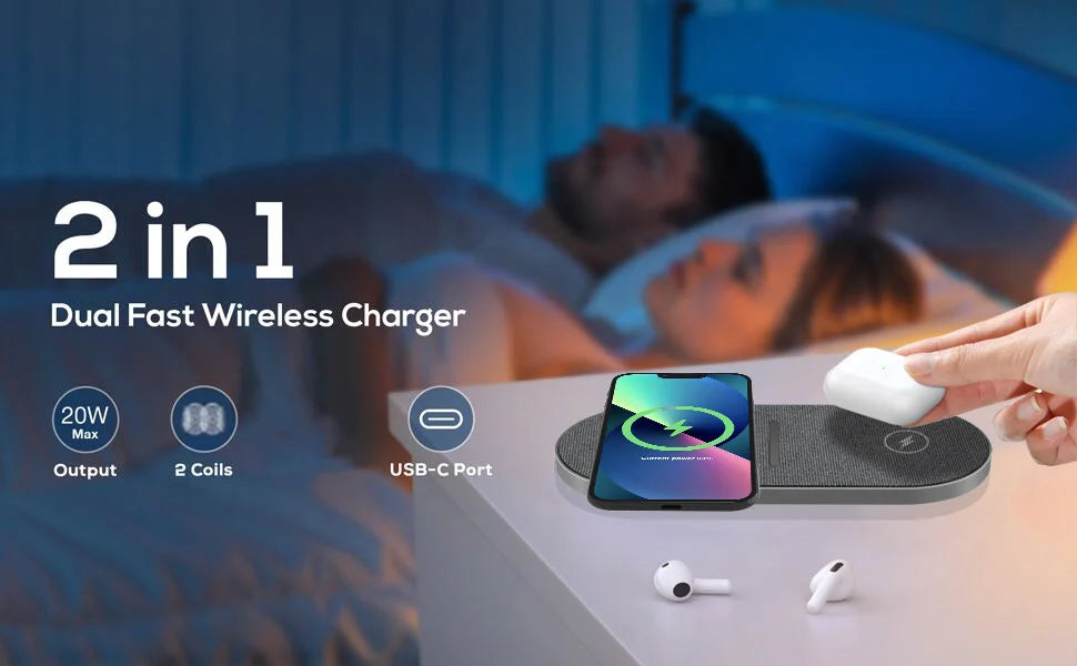 40W Fast Dual 2 in 1 Wireless Charger Pad for Airpods 3 Pro iPhone 8 X XS XR 11 12 13 14 15 Samsung S23 S22 Induction Charging
