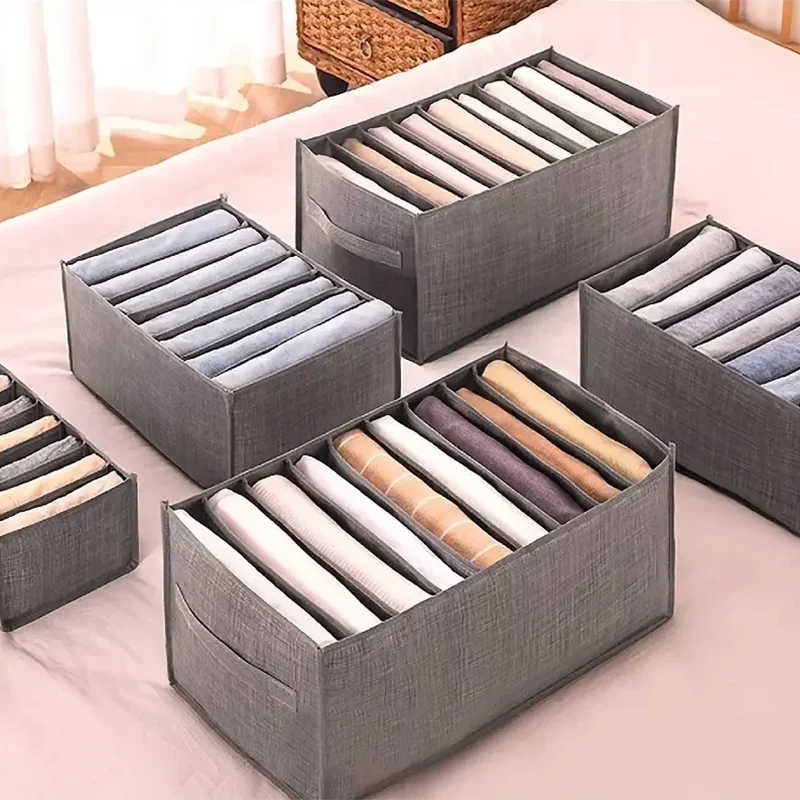 Foldable Fabric Wardrobe Storage Box, Divided Drawer Organizer Bin with Handle, Closet Container for Pants Underwear Clothes