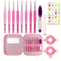 9pcs/set 2.0mm-6mm Pink Gradient Aluminum Crochet Hooks Ergonomic Soft Handle Crochet with Case Crochet Kit for Beginners