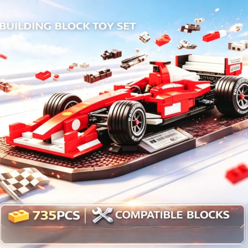 New 735pcs DIY Assembling Vehicle Ornament Formula Racing Car Building Bricks F2004 Speed Race Car Mechanical Model For Adults