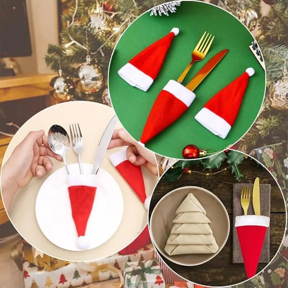 30/60PCS Mini Santa Hat Decor Xmas Wine Bottle Topper Candy Wrapper Christmas Tree Pendant Ornament Holiday 2026 Party Favors