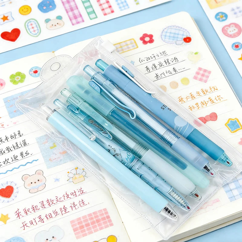 Cute Pink Retractable Gel Pens Highlighter Set 0.5mm Black