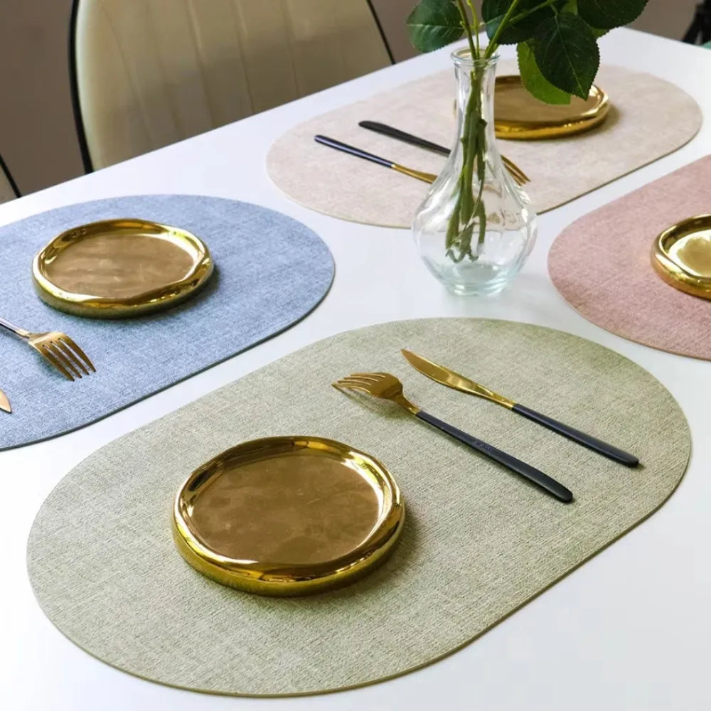 1/4/6pcs Decoration Oval Gift Placemats Heat Resistant Thick Faux