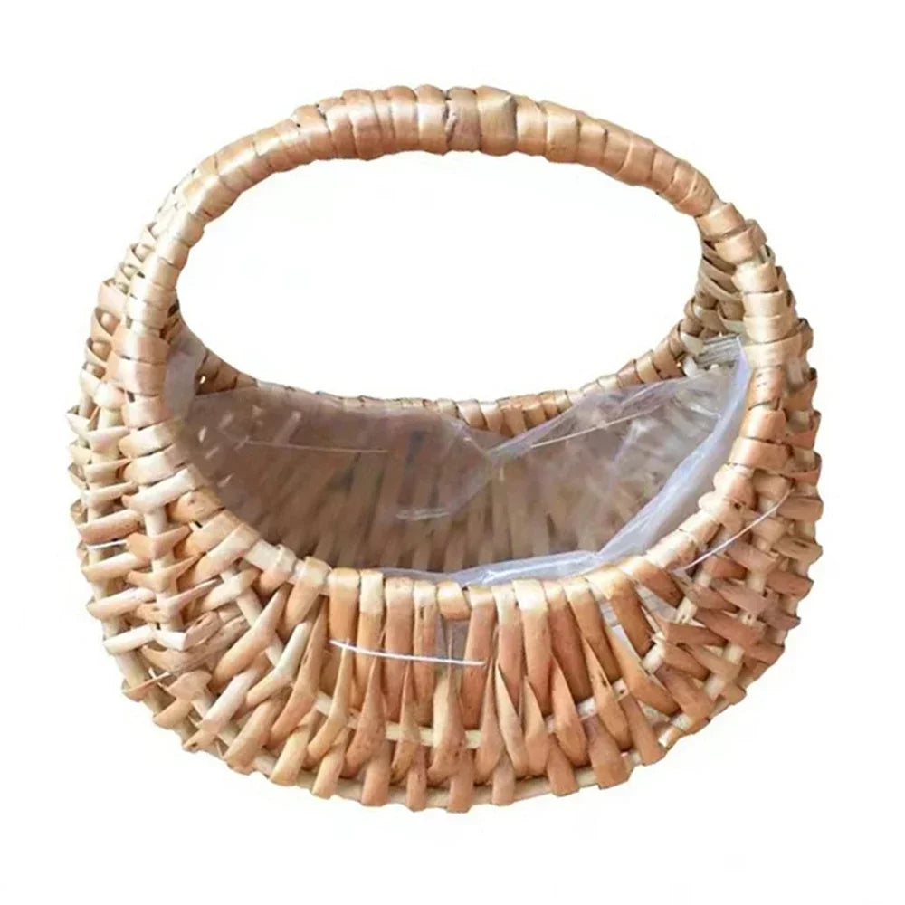 Wicker Basket Woven Basket With Handle Wedding Flower Girl Baskets Sturdy Picnic Home Decor