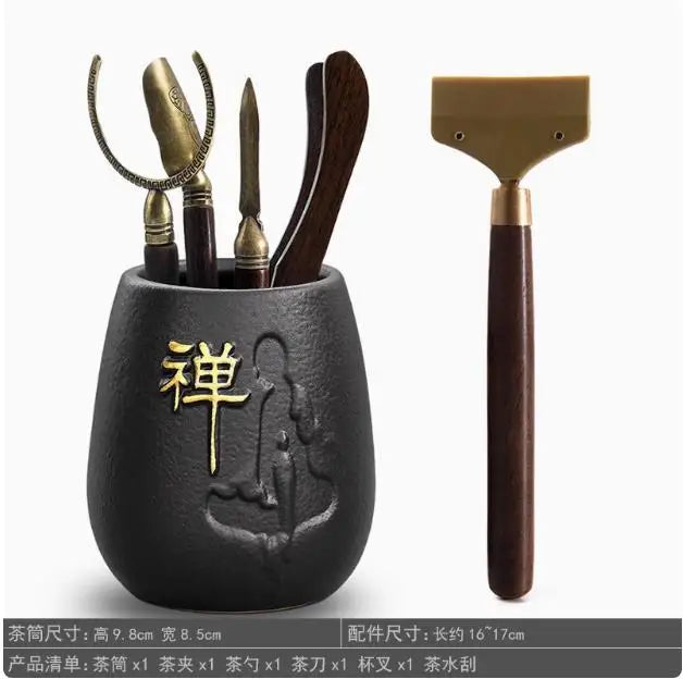 Kungfu Tea Set Accessories, Tea Ceremony, Six Gentlemen Whole Set, Black Sandalwood, Solid Wood Tea Clip, Bamboo Tweezers