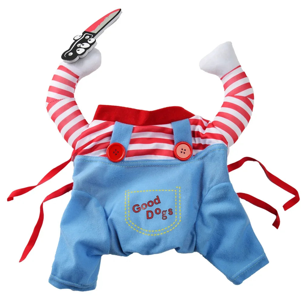 Halloween Funny Dog Costume Chucky Horror Cosplay Sweatshirt Set Comical Pet Party Outfits Jumpsuit Dress Comical Sweatshirt Set