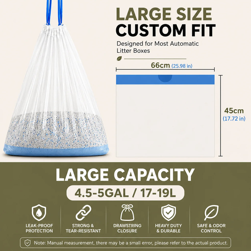 Automatic Cat Litter Box Liners 60PCS Drawstring Waste Bags