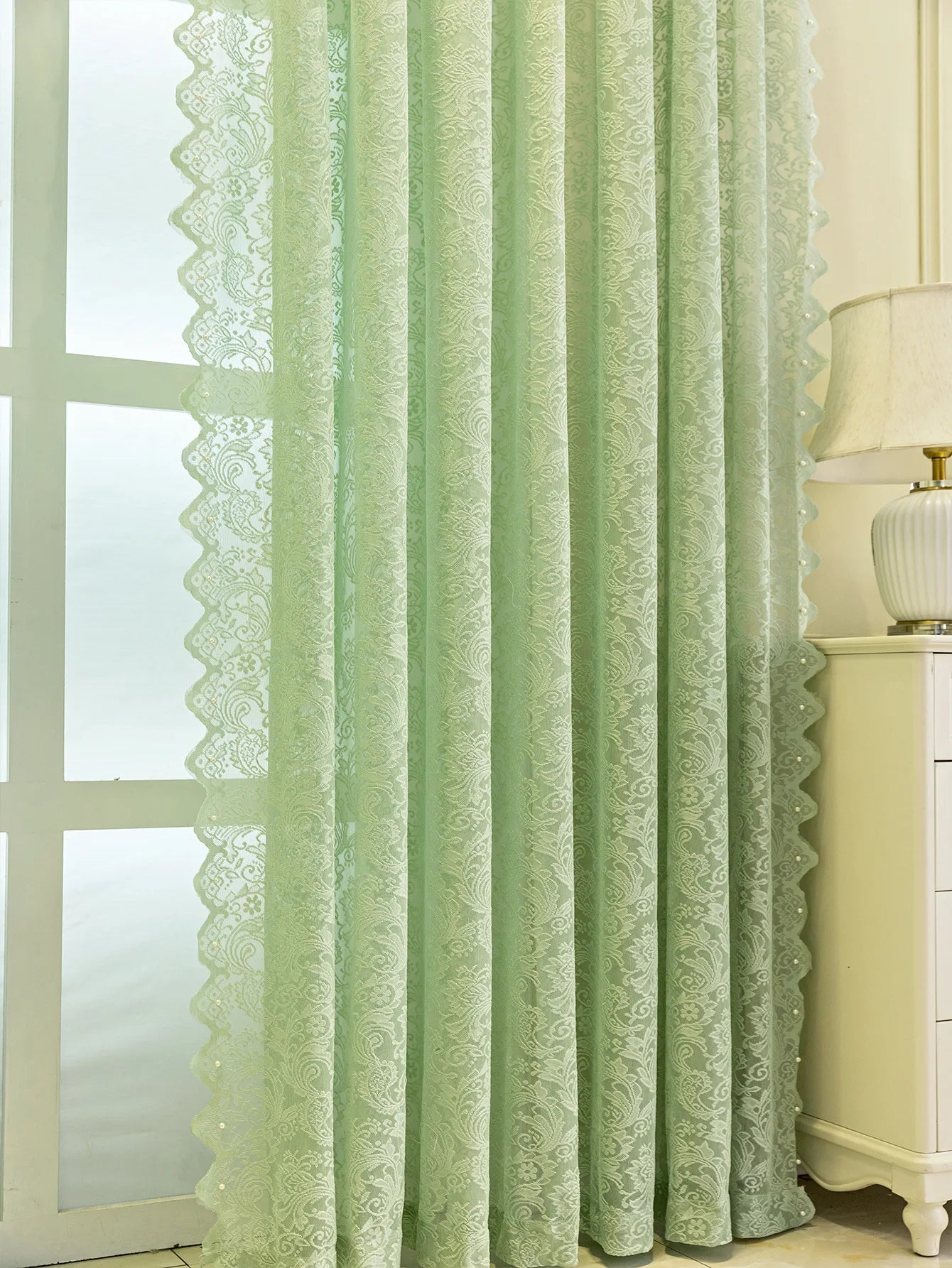 Lace Beaded Modern Simple Window Screen Curtains for Living Dining Room Bedroom