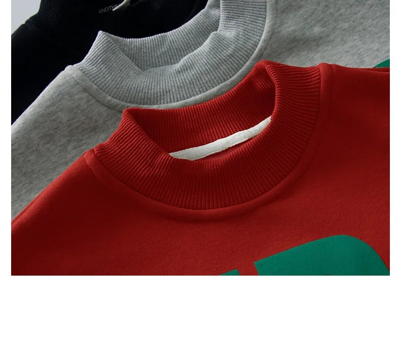 Winter Boys Warm Fleece Lined Half Turtleneck Alphabet Sweatshirt School Kids Track Pullover Coat Tops Child Work Jumper 3-16Yrs