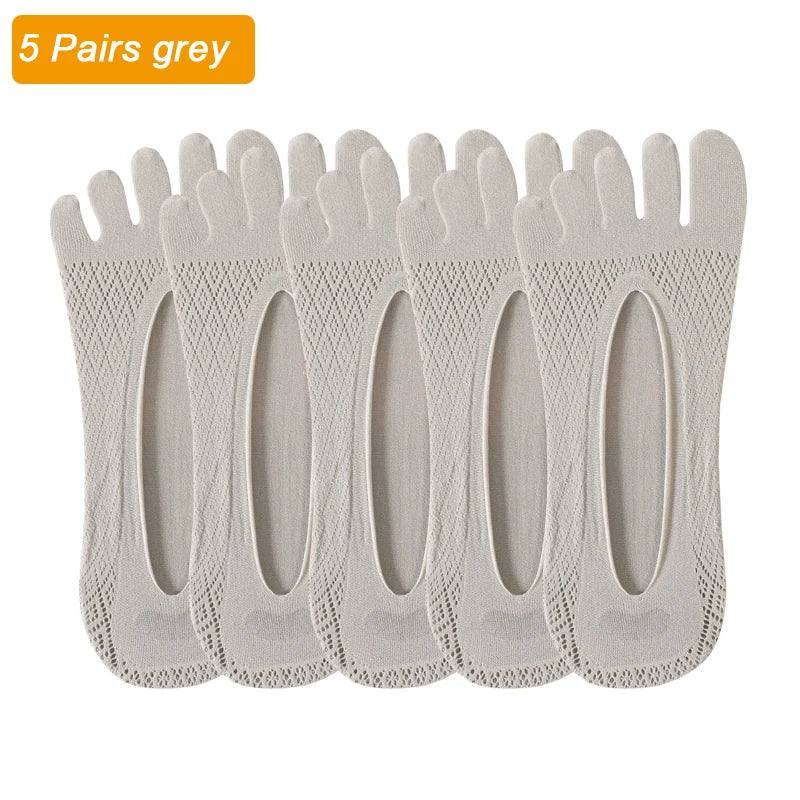 5Pairs Men's Socks Mesh Invisible Breathable Sweat-absorbing Short Sock Non slip New Five Toe Socks High Quality