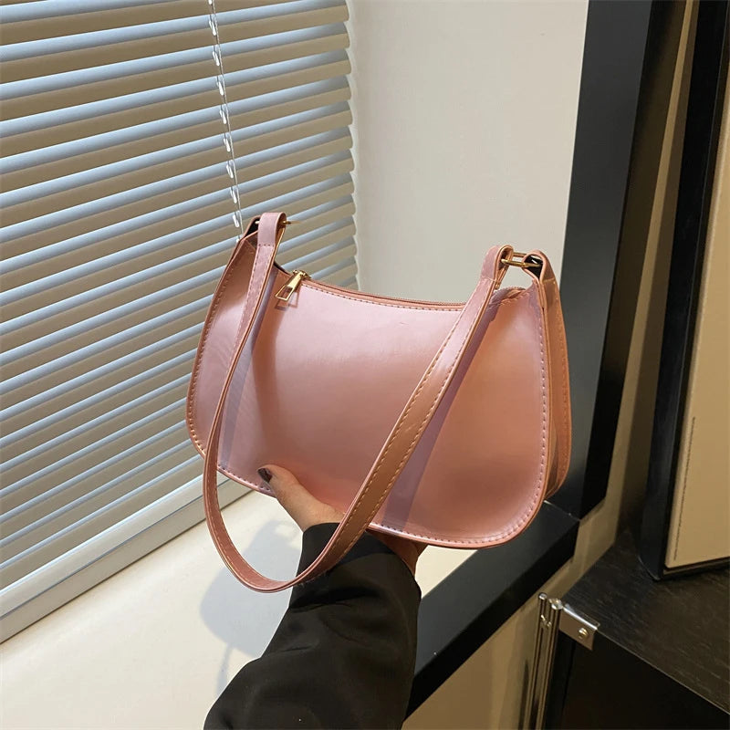 Retro Solid Color PU Leather Shoulder Underarm Bag Women's