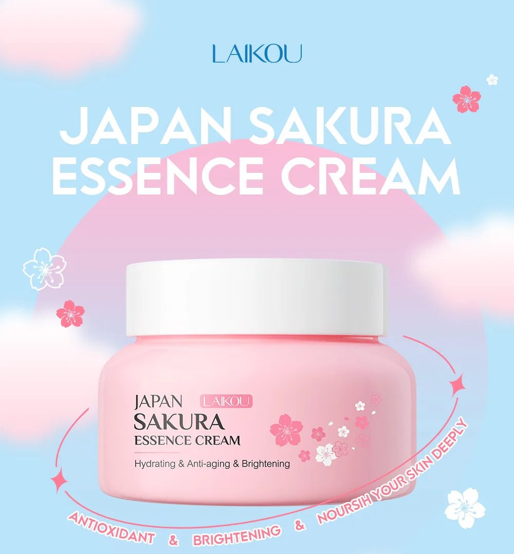 LAIKOU 60g Japan Sakura Essence Cream Cherry Blossom Facial Cream Moisturizing Anti Wrinkle Anti Aging Brighten Skin Skin Care