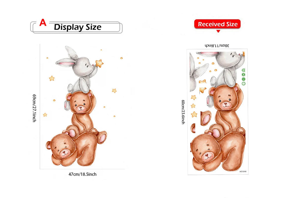Cute Bear Moon Star Wall Stickers for Kids Rooms Girls Boys Baby Room Decoration Kawaii Cartoon Animal Nursery Wallpaper Vinyl
