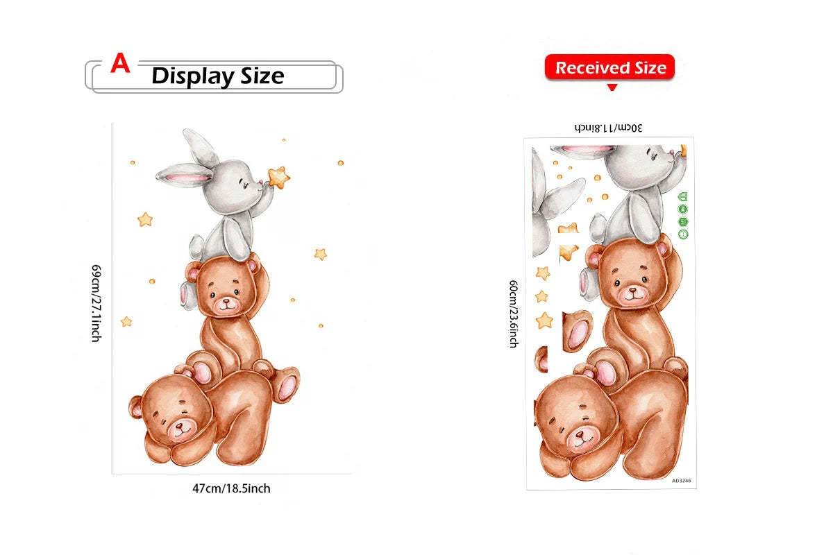 Cute Bear Moon Star Wall Stickers for Kids Rooms Girls Boys Baby Room Decoration Kawaii Cartoon Animal Nursery Wallpaper Vinyl