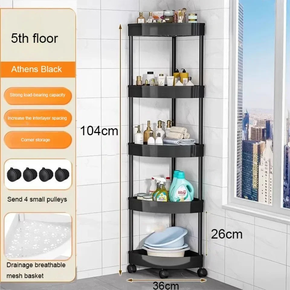 Rolling Cart Storage Rack 2/3/4 Tier Gap Storage Shelf Movable Bathroom Triangle Storage Rack Floor-standing Corner Shelf