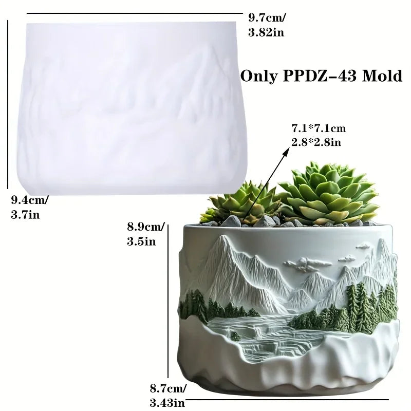 Sea Bay Canyon Relief Succulent Plant Flower Pot Resin Silicone Mold Mountain Range Sea Sunrise Relief Storage Box Gypsum Molds