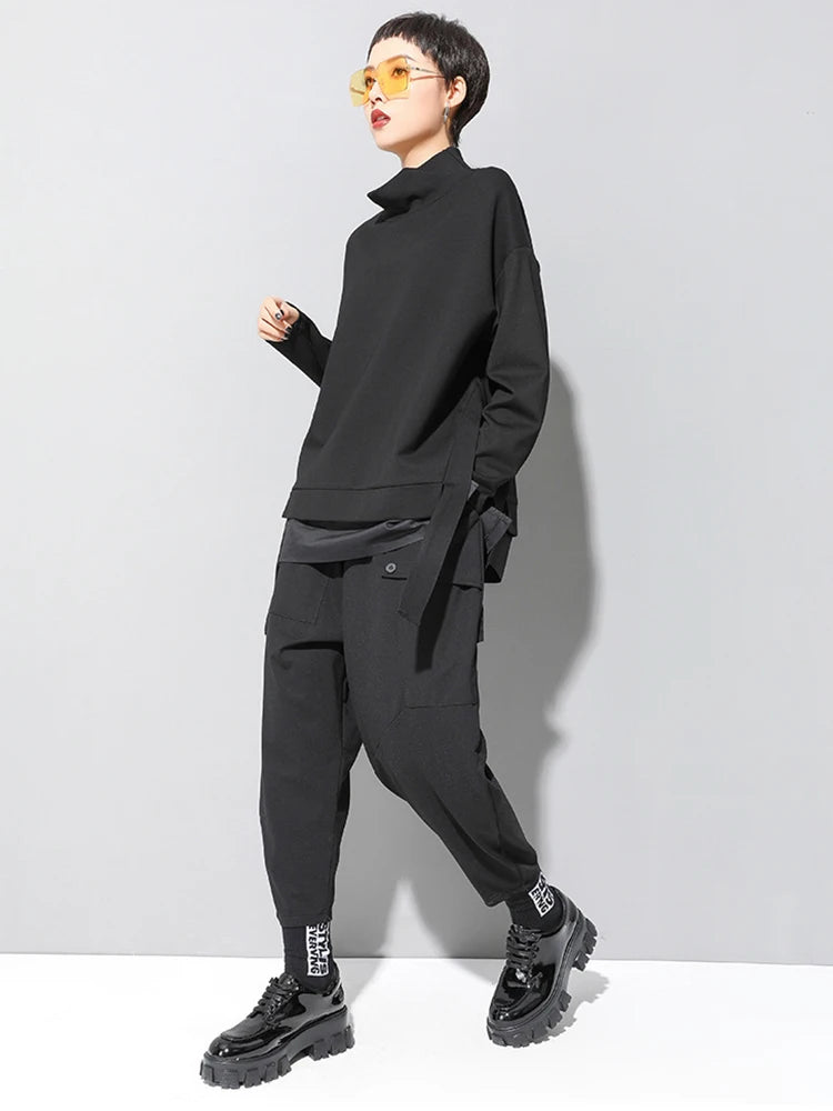 [EAM] Loose Fit Asymmetrical Big Size Sweatshirt New High Collar Long Sleeve Women Big Size Fashion Spring Autumn 2026 19A-a124