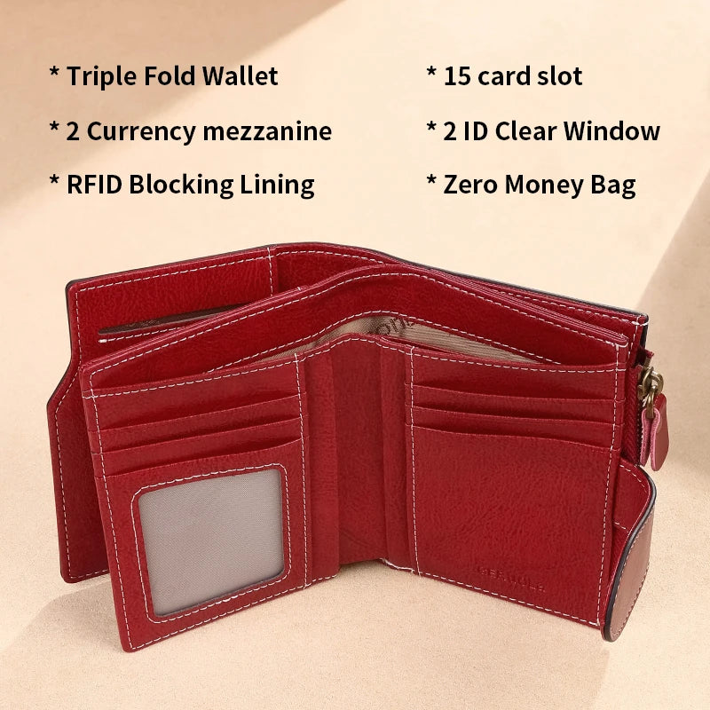 RFID anti-theft brush new three fold multi fold genuine leather cowhide wallet multifunctional anti tamper magnetic card bag sho