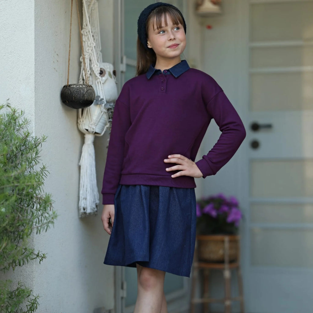 Mali's AW Family Matching Outfits Boys Sweatshirt Denim Collar