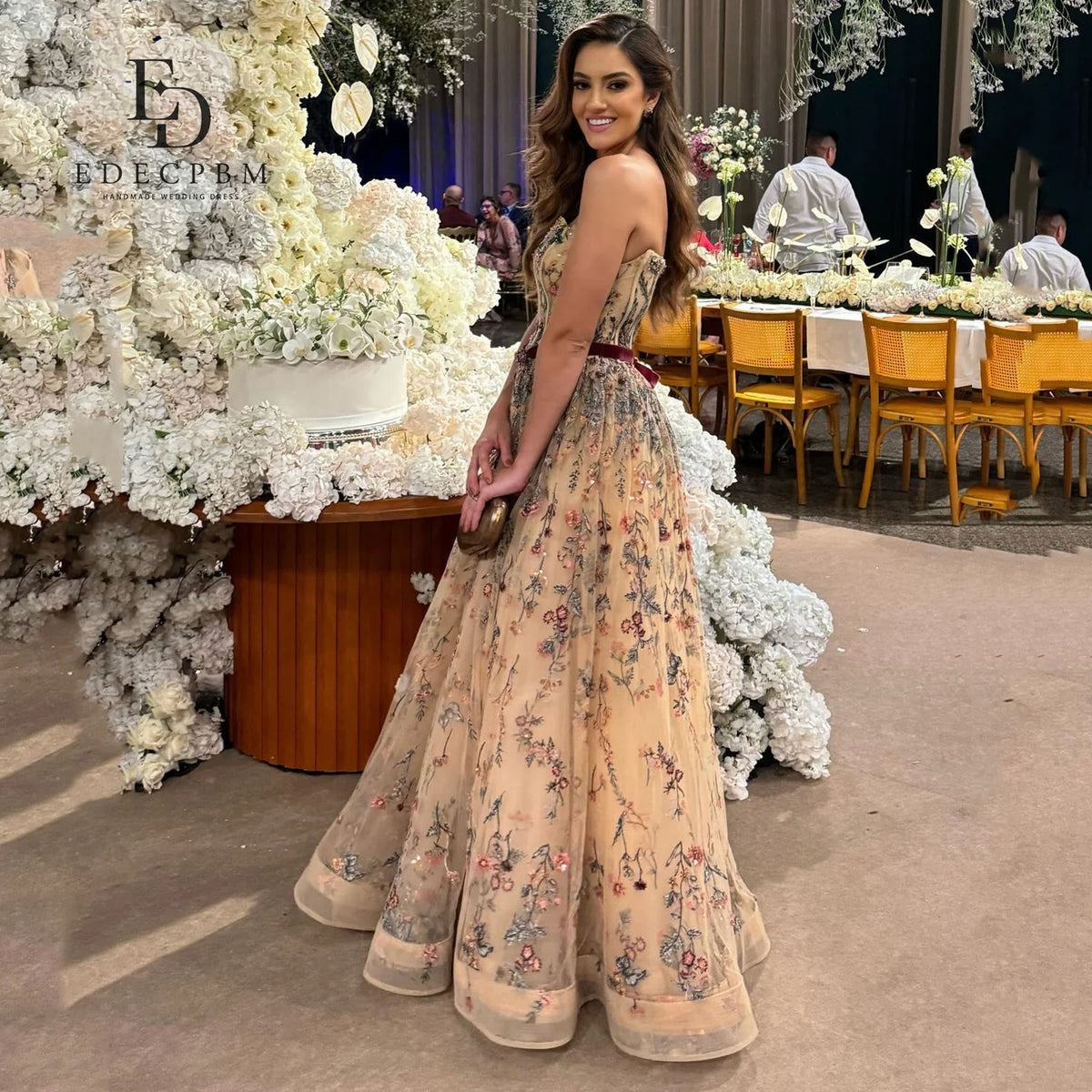 EDECPBM Customized Nice Dresses for Women Evening Dress Wedding Party Dresses Special Occasion Dress Flower Fabric Robe Womens