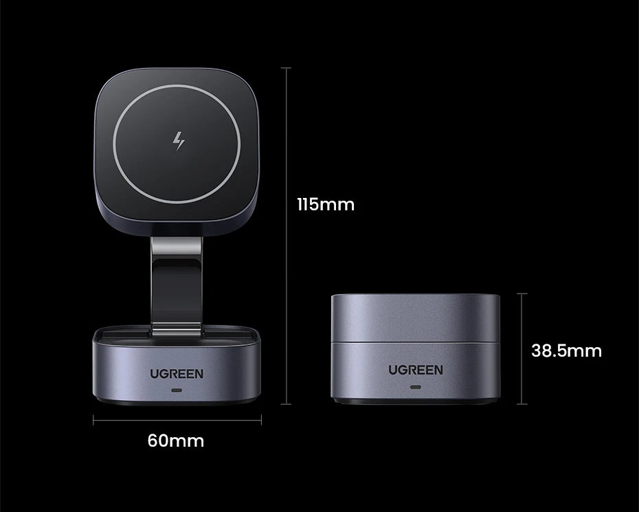 BR Sale UGREEN 15W Magnetic Wireless Charger 2-in-1 Charging Stand For iPhone 16 17 Pro Max/AirPods For Magsafe Fast Charger