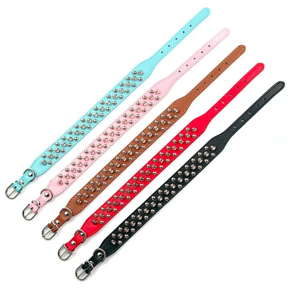 Adjustable Leather Pet Dog collar Neck Strap Supplies PU