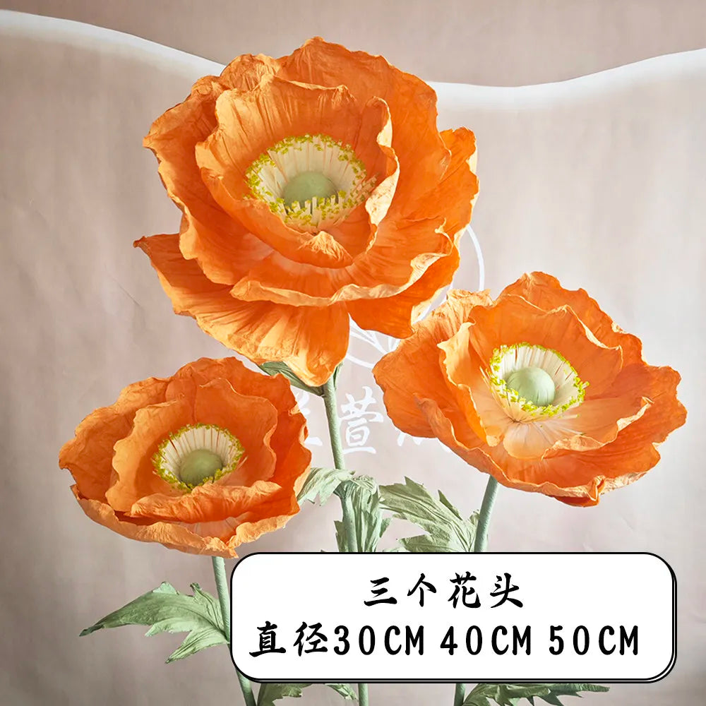 Wedding Props Artificial Giant Poppy Paper Flower Wedding Road Guide Floral Birthday Party Backdrop Decor Stage Window Display