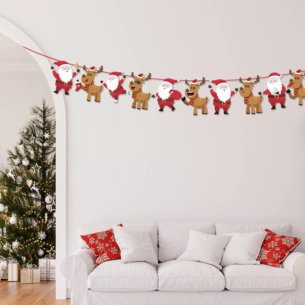 1Pcs Merry Christmas Hanging Garland Banner Paper Santa Snowman Christmas Stocking Christmas New Year Home Party Decoration