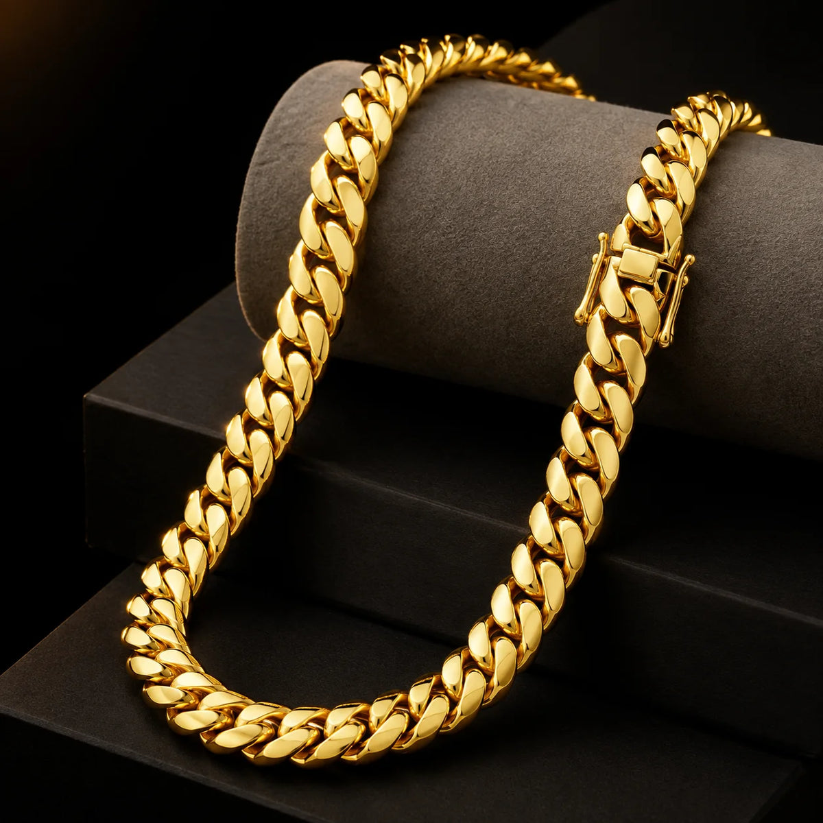 8mm 14K Gold Plated Miami Cuban Chain Necklace for Men, Stainless Steel Heavy Curb Link Jewelry, Classic Hip Hop Statement Chain for Rapper, Street Style, Club, Concert, Daily Outfit, Birthday, Father's Day and Holiday Gift A