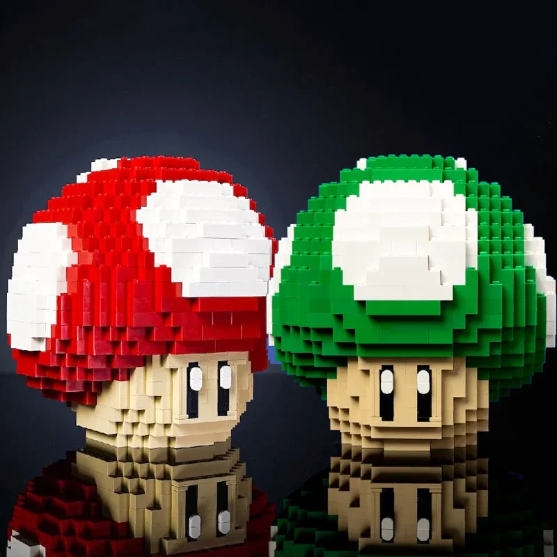 MOC Game Figures Red Green Mushroom Building Blocks Model