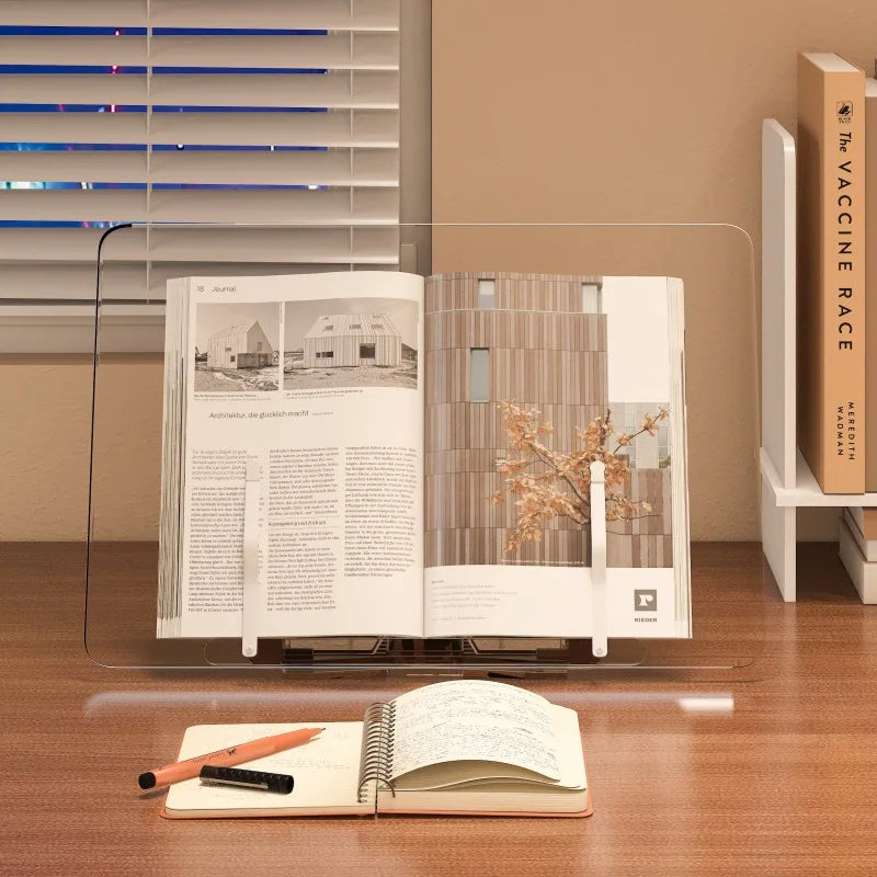 Acrylic Book Stand for Reading Hands Free Adjustable Book Holder to Prevent Neck Strain Foldable Desk Organizer for Study Office