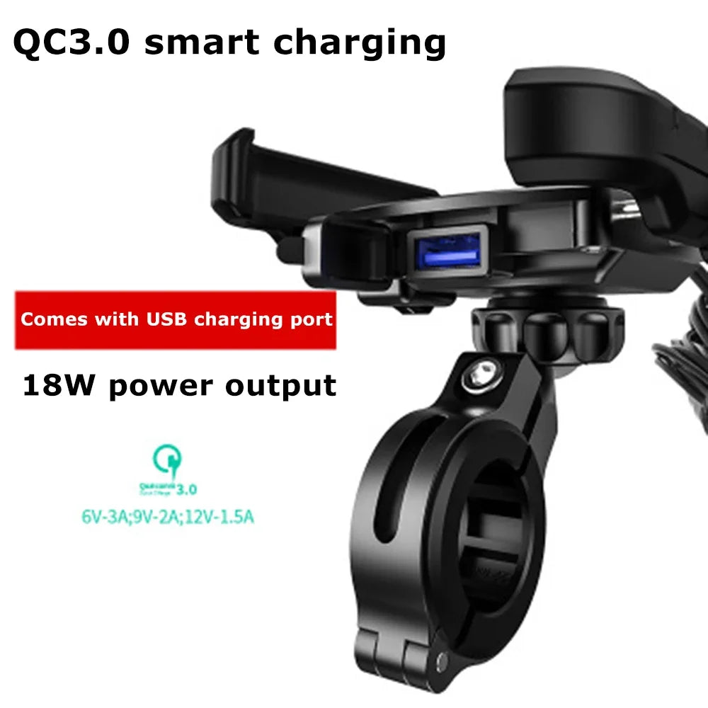 Motorcycle Phone Holder Wireless Charger Moto Motorbike Mirror Mobile Stand Support USB-C Fast Wireless Charging Cellphone Mount