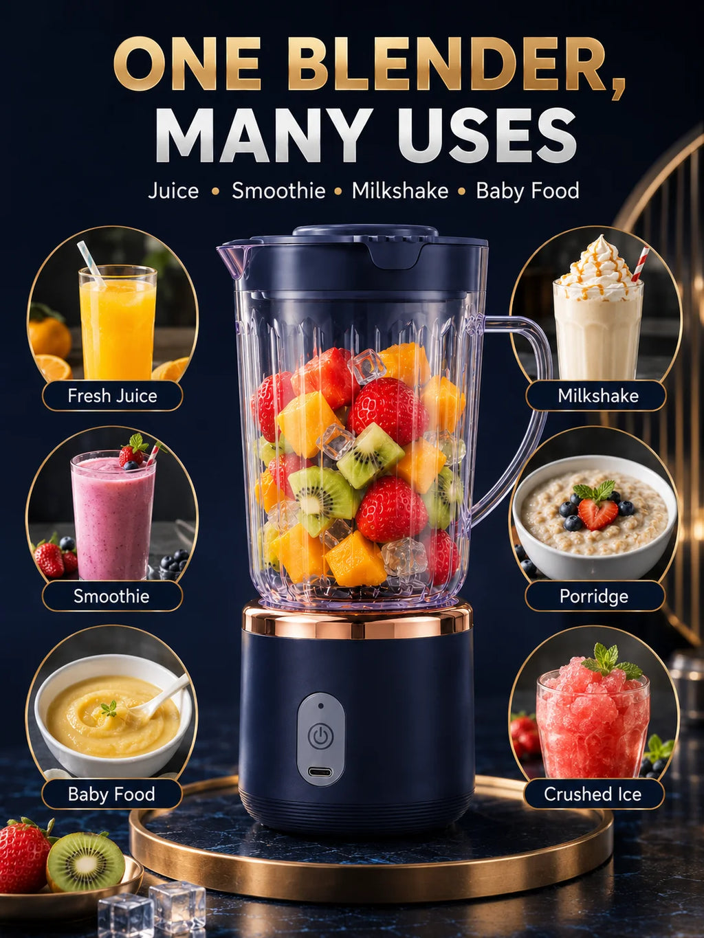 Food Grade 800ml Wireless Blender 1500mAh Battery 6 Blade Fruit Juicer Cup 30W Portable Smoothie Mixer For Shakes Drinks