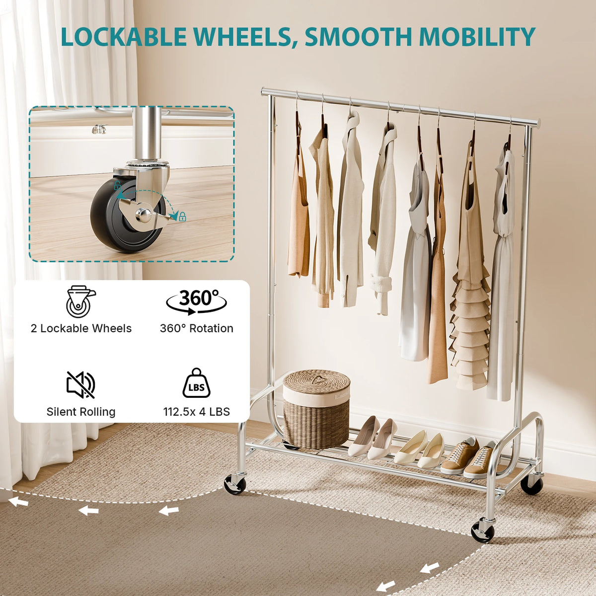 MCQ 70IN Heavy Duty Clothes Racks with Wheels Entryway