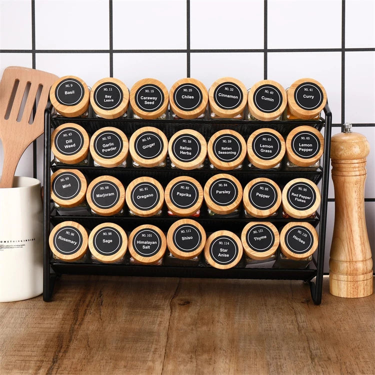 12Pcs Glass Spice Jars with Labels Kitchen Accessories 4oz Square Seasoning Containers Kitchen Salt Herbs Sugar Bottles JT510