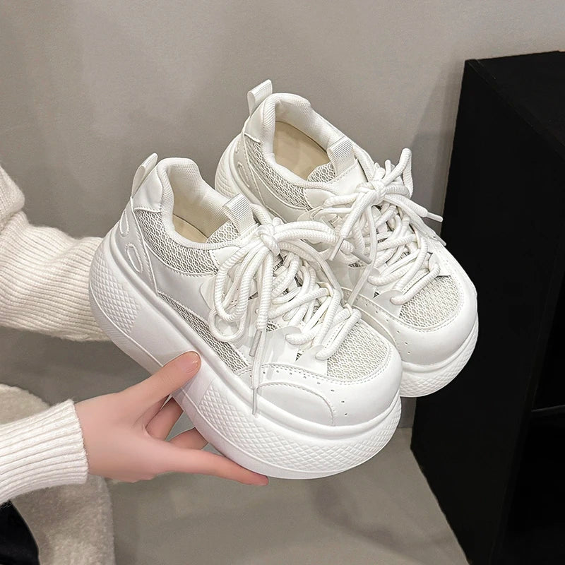 7.5CM Women Spring Breathable Mesh Sneakers Female Casual