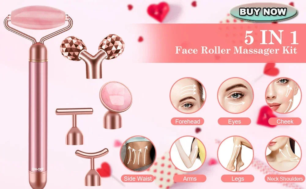 24KGlod Electric Face Massager 3D Roller 2 in 1 Face Pulse T Massager Kit Arm Eye Nose Massager Skin Care Tools