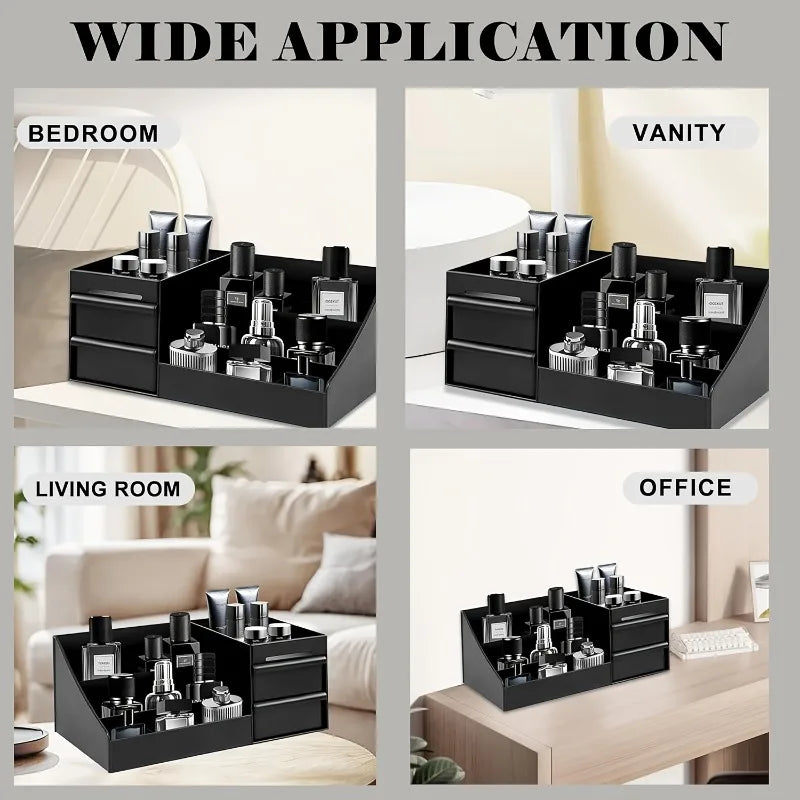 Men's Perfume & Cologne Organizer with Drawers - Countertop Cosmetic Storage Box Suitable for Skincare, Toiletries