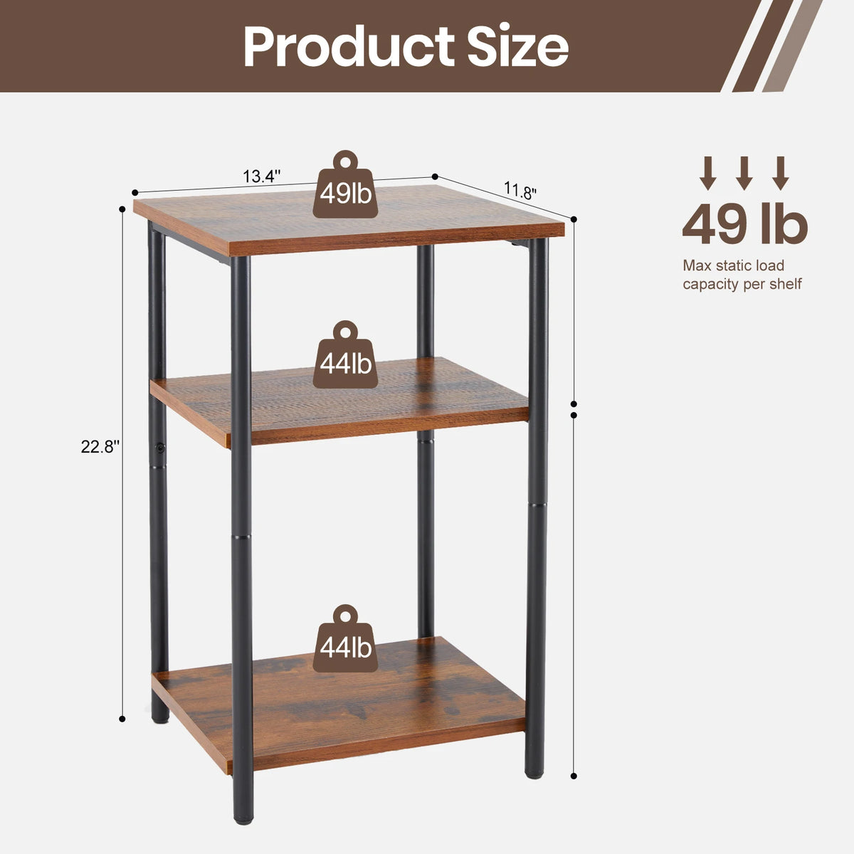 JHK -Tier End Table Side Tables with Adjustable Feet Small