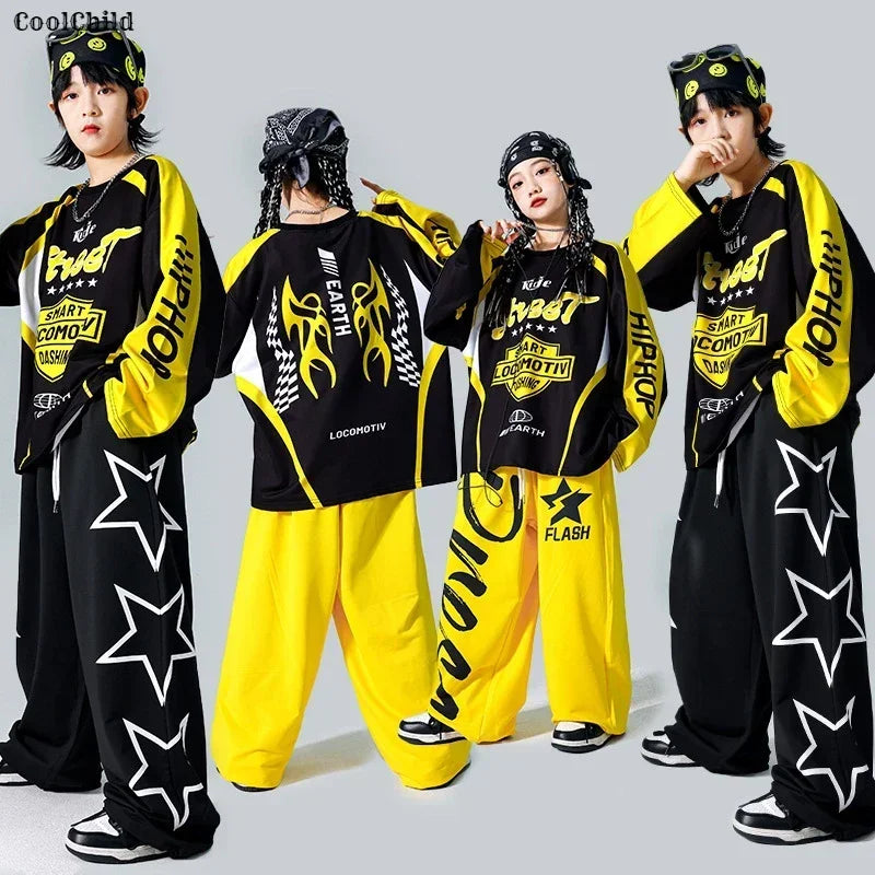 Boys K-pop Sweatshirt Fashion Vest Sweatpants Girls Hip Hop Joggers Pants Costumes Child Streetwear Kids Jazz Dance Clothes Sets