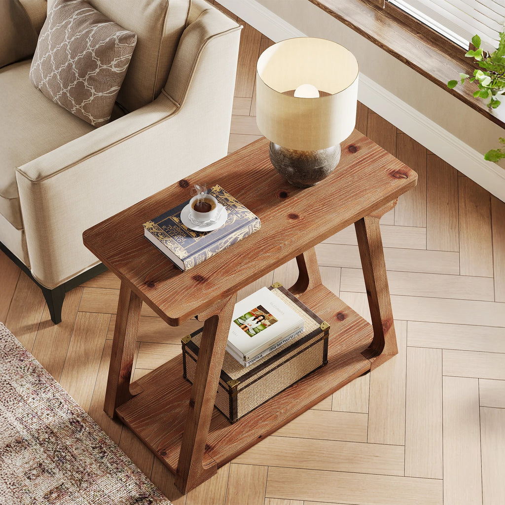 2-Tier Solid Wood End Table