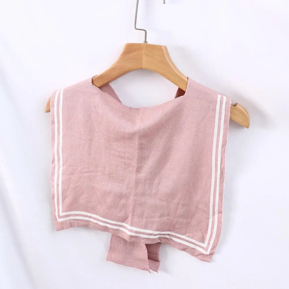 Warm Stripe Knitted Shawl Patchwork Naval Style Blouse Shoulder Fake Collar Korean Style Scarf Accessories Knot Scarf Outdoor